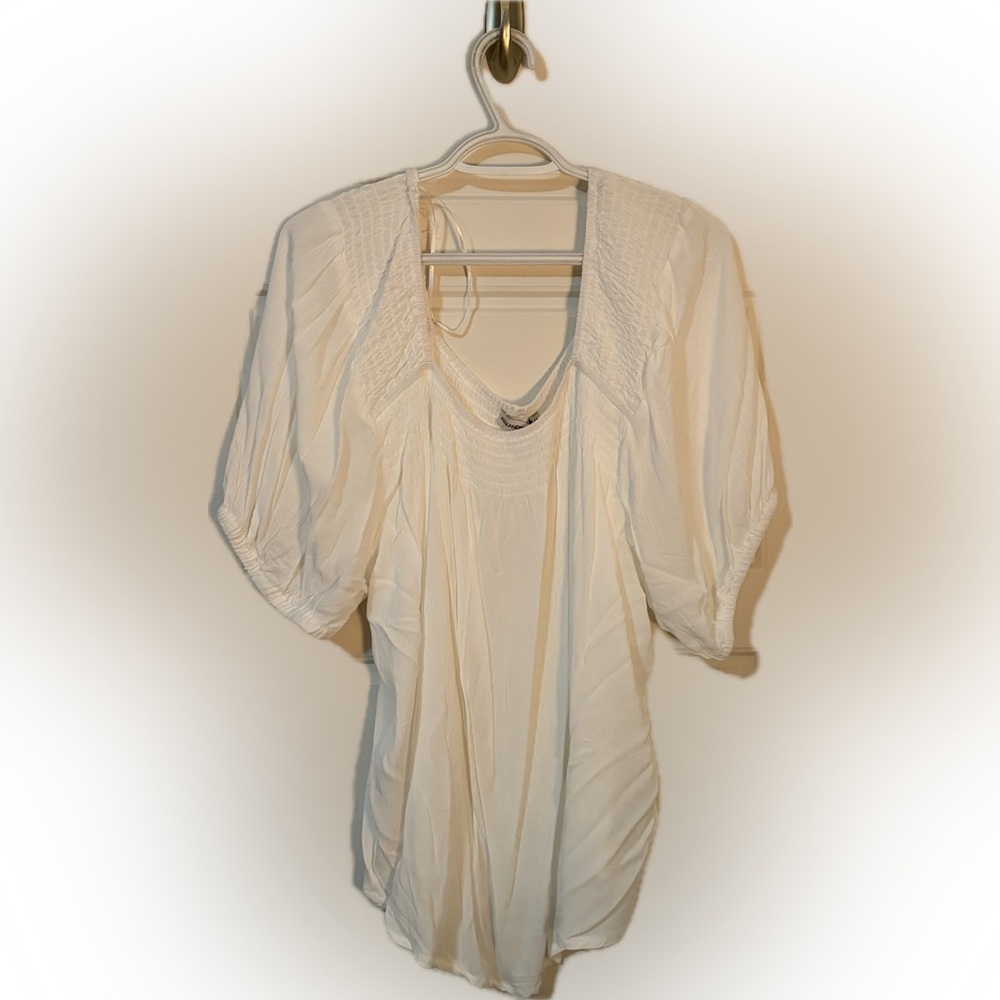 Alexander Jordan White Boho Blouse – 1X – Smocked Square Neckline